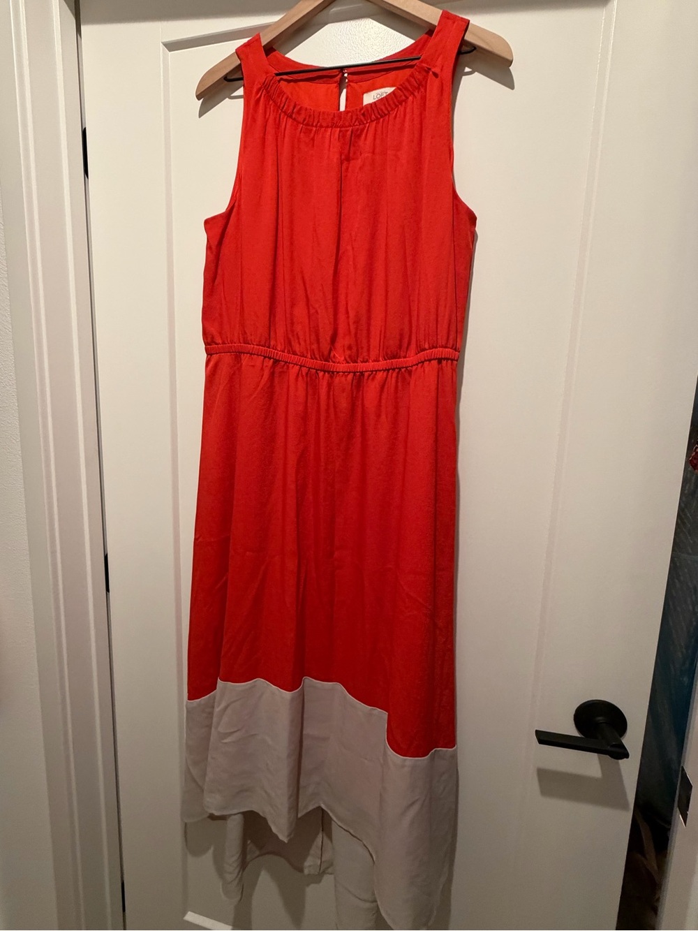 LOFT Coral and Beige High Low Sleeveless Dress